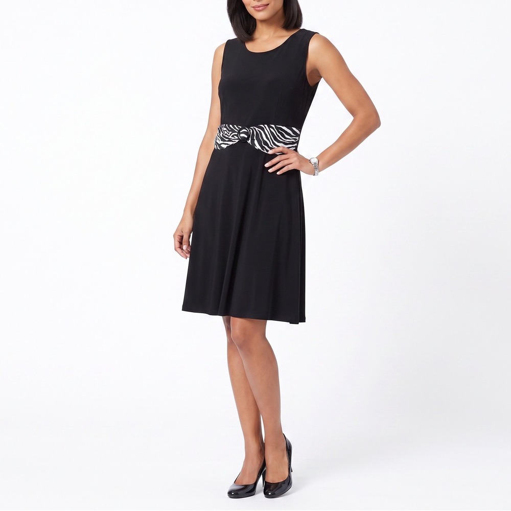 Serengeti Dress Womens 2X A-Line Black Zebra Print Waist Accent Excellent